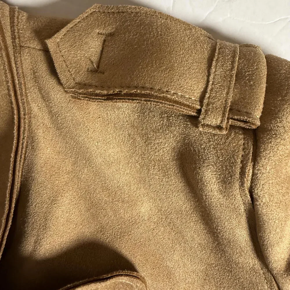 Philosophy Faux Suede Tan Trench Coat with Belt SZ‎ M. Y2K Trendy Career wear